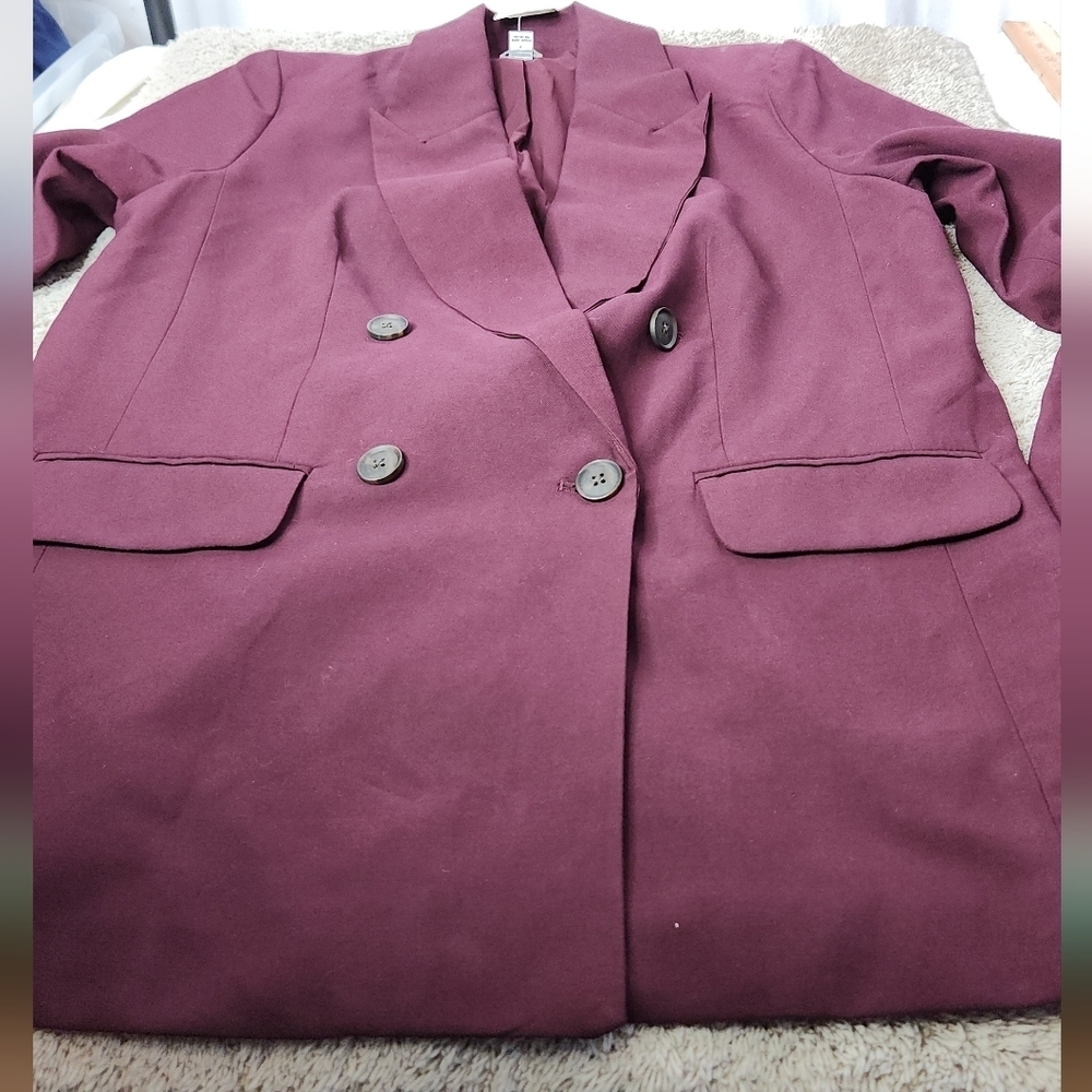 Women's Double Breasted Blazer - A New Day Burgundy S - Picture 4 of 12